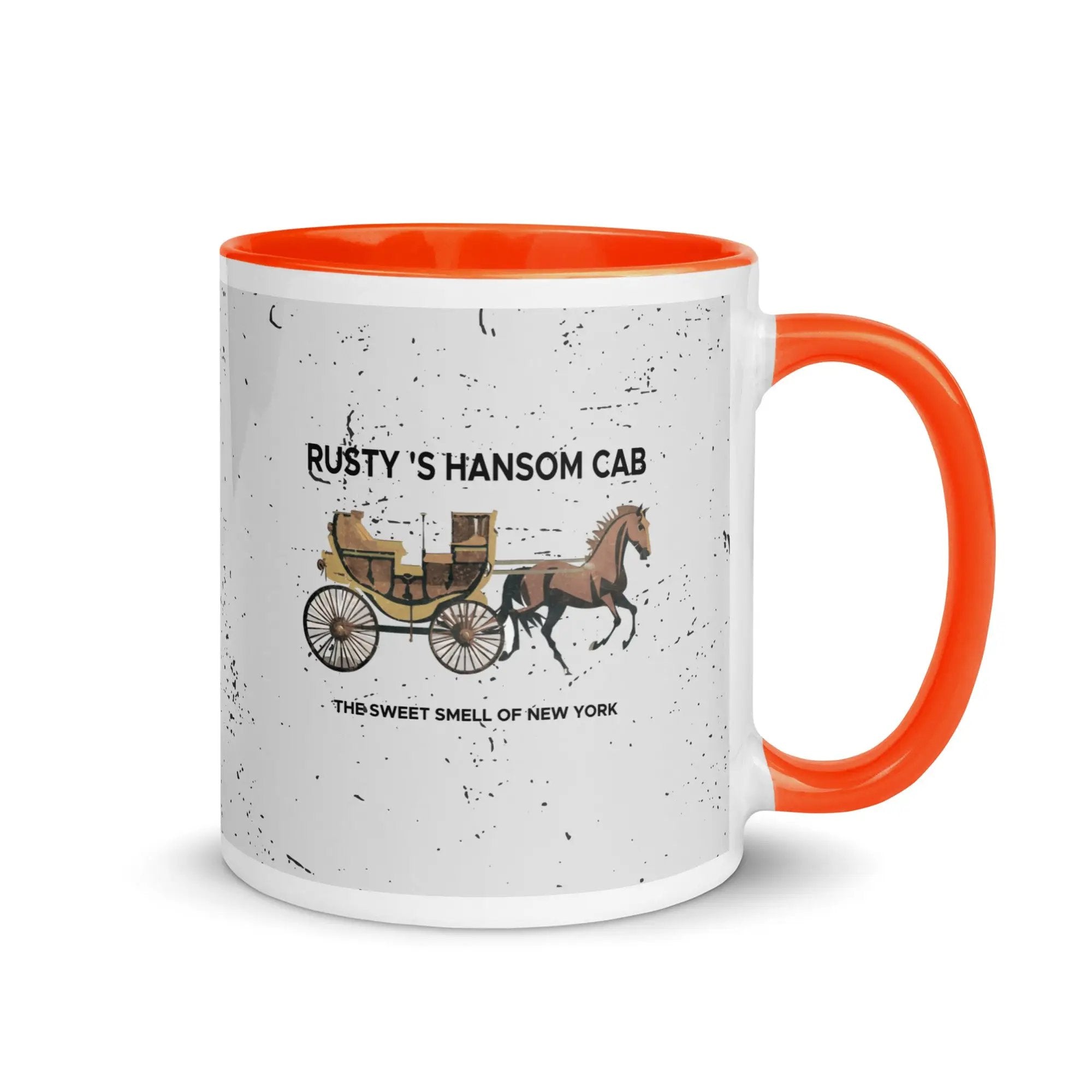 a coffee mug with a horse drawn carriage