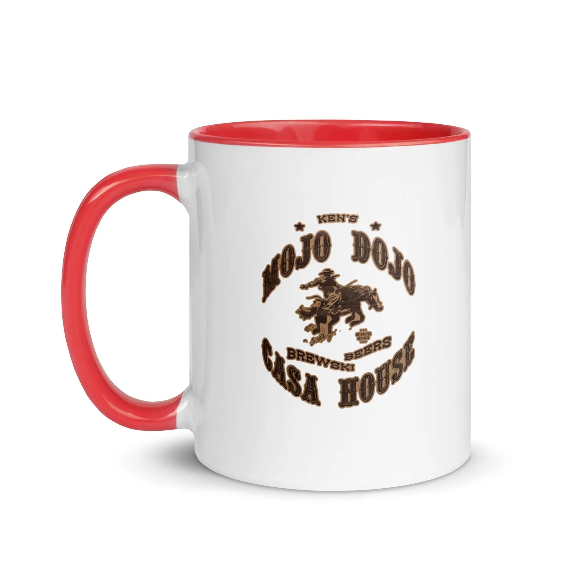 a red and white coffee mug with the words old crow saloon on it