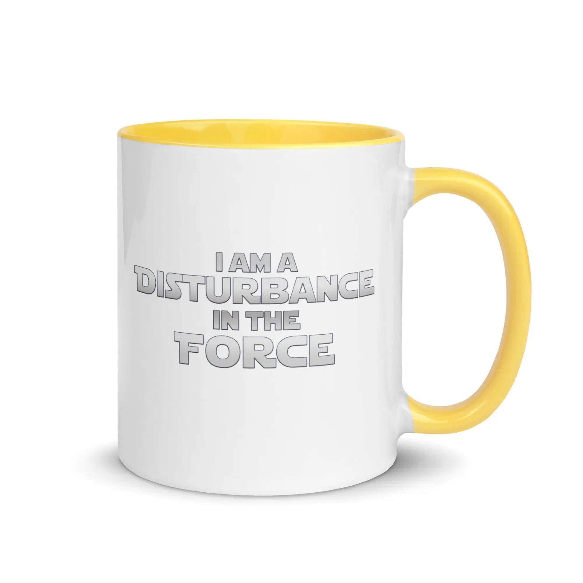 a white and yellow coffee mug with the words, i am a distub