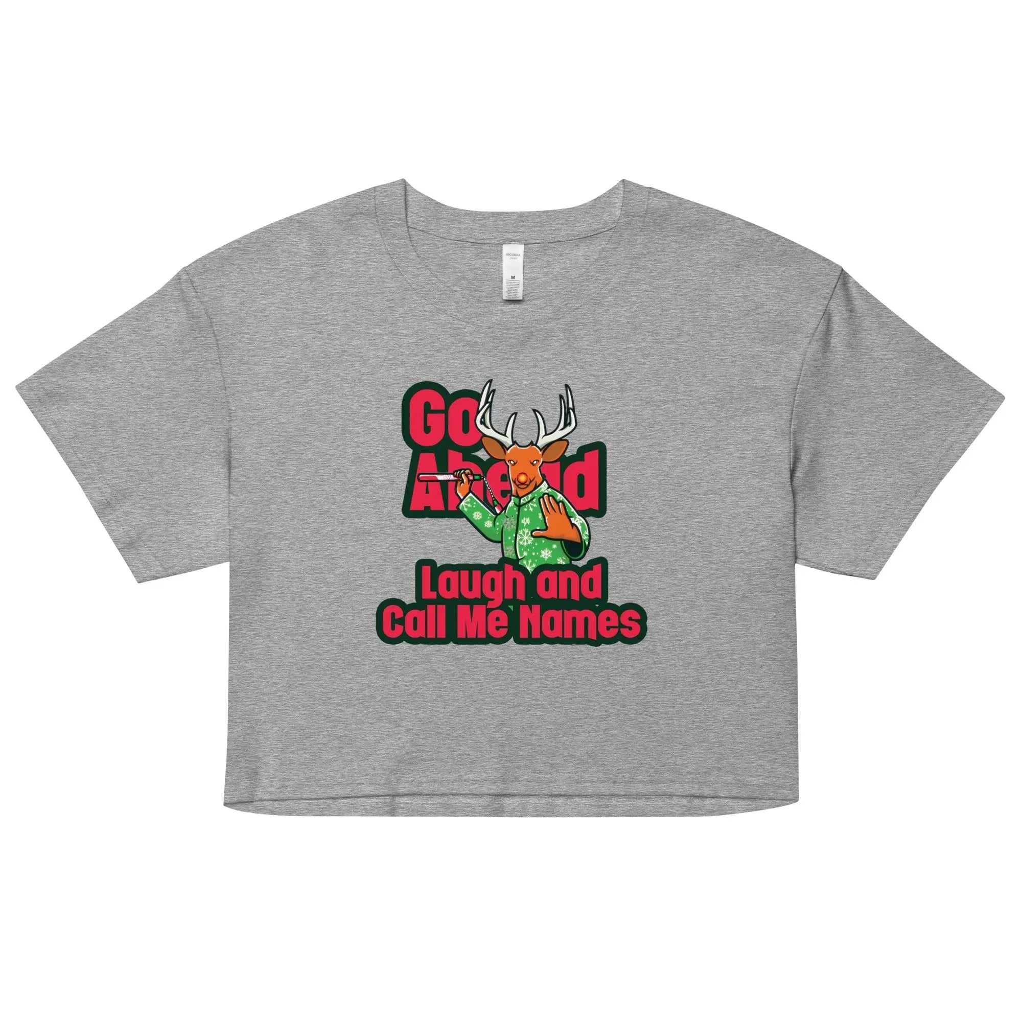 a grey crop top with a deer on it