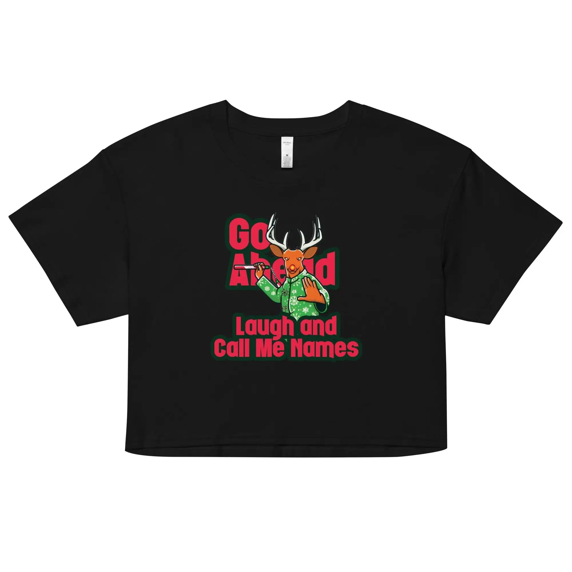 a black crop top with a deer on it
