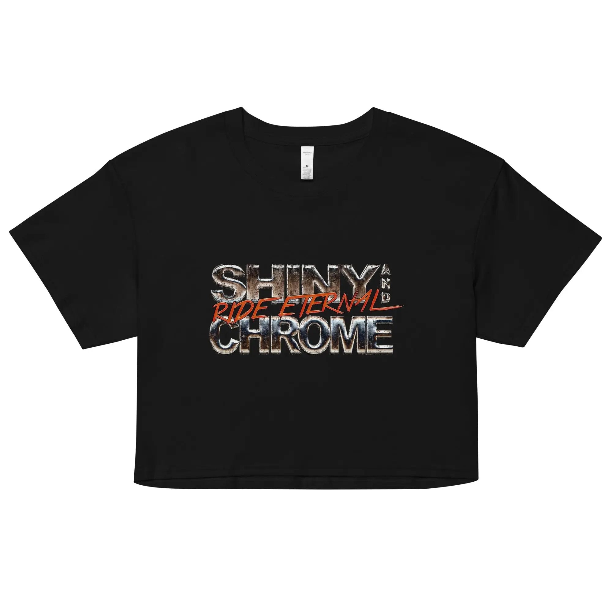 a black shirt with the words shiny chrome on it