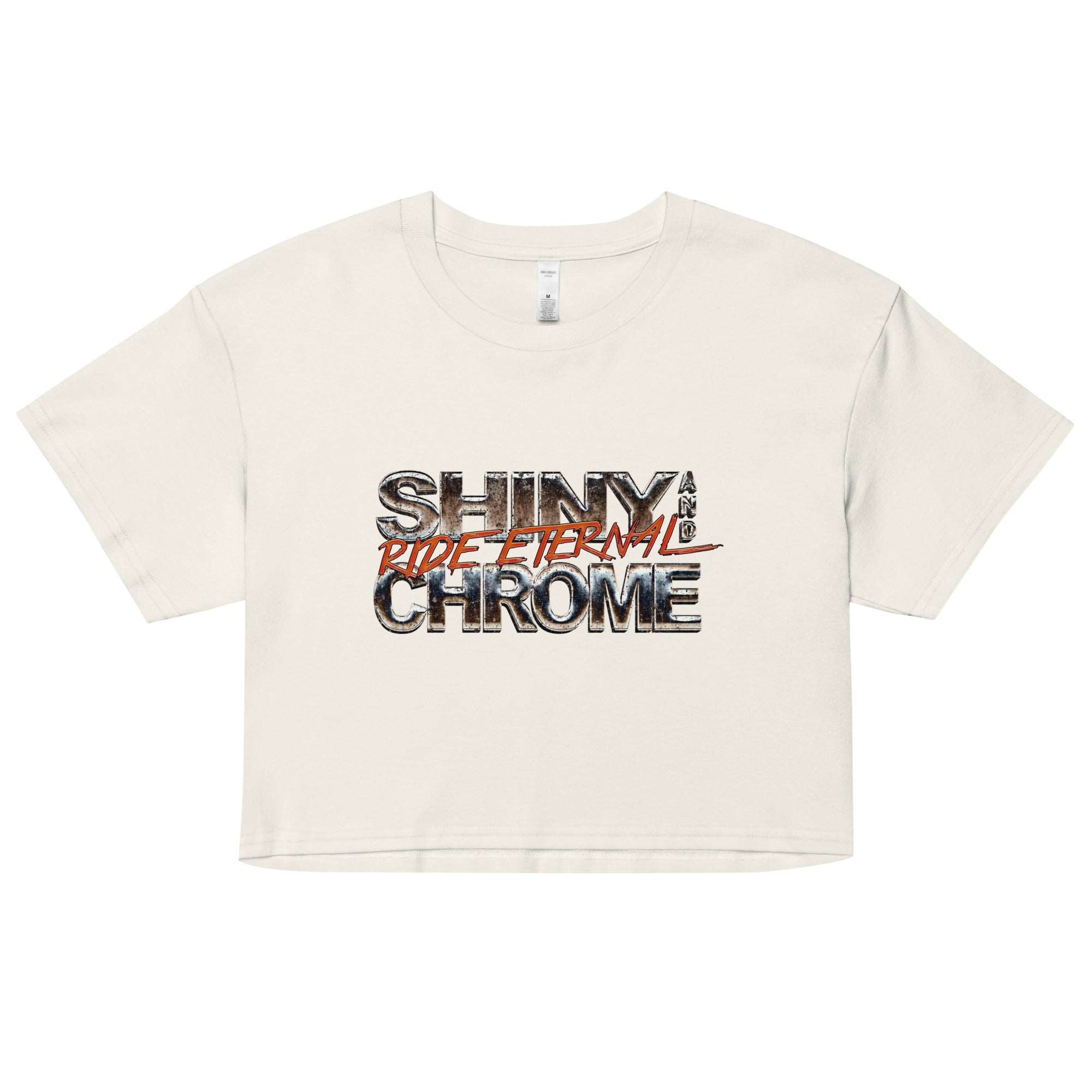 a white t - shirt with the words shiny and chrome on it