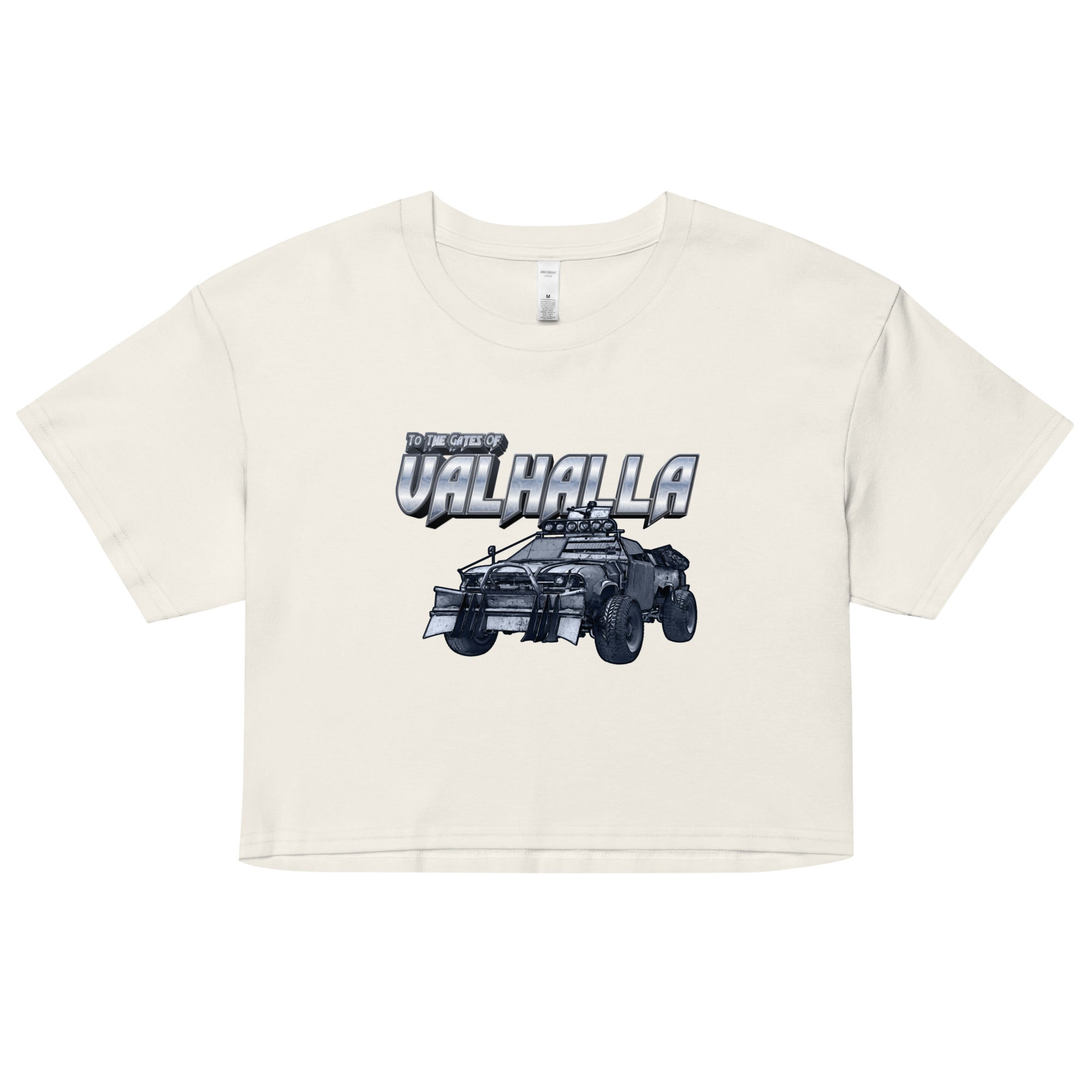 a white t - shirt with an image of a jeep on it