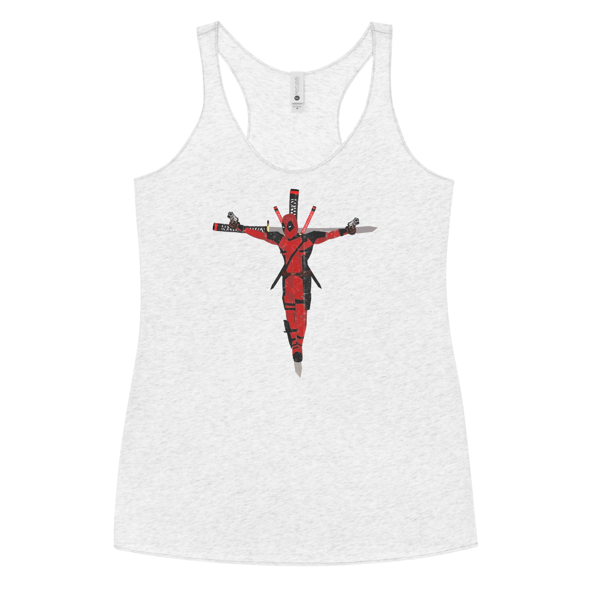 a women's tank top with a cross on it