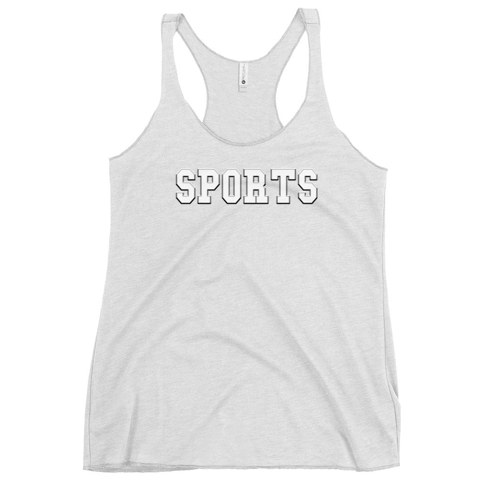 a women's tank top with the word sports printed on it