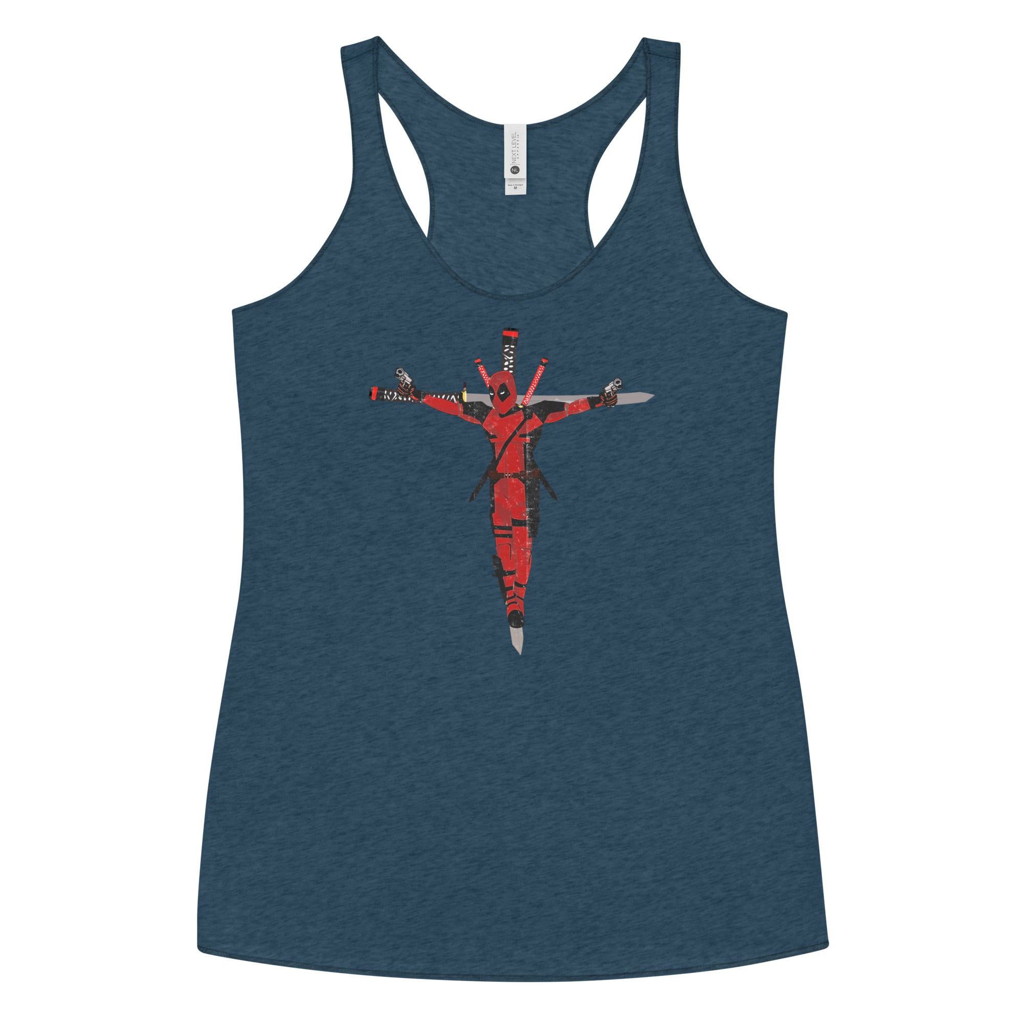 a women's tank top with a cross painted on it