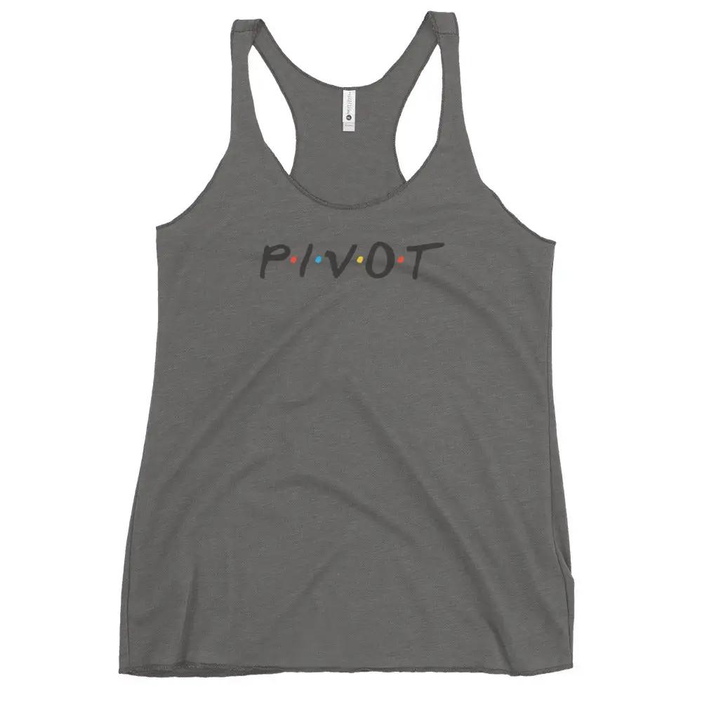 a women's tank top with the word pivot on it