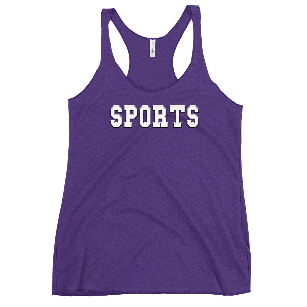 a purple tank top with the words sports on it