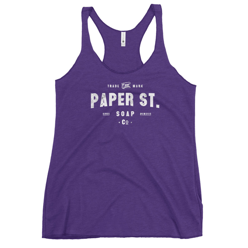 a purple tank top that says paper st