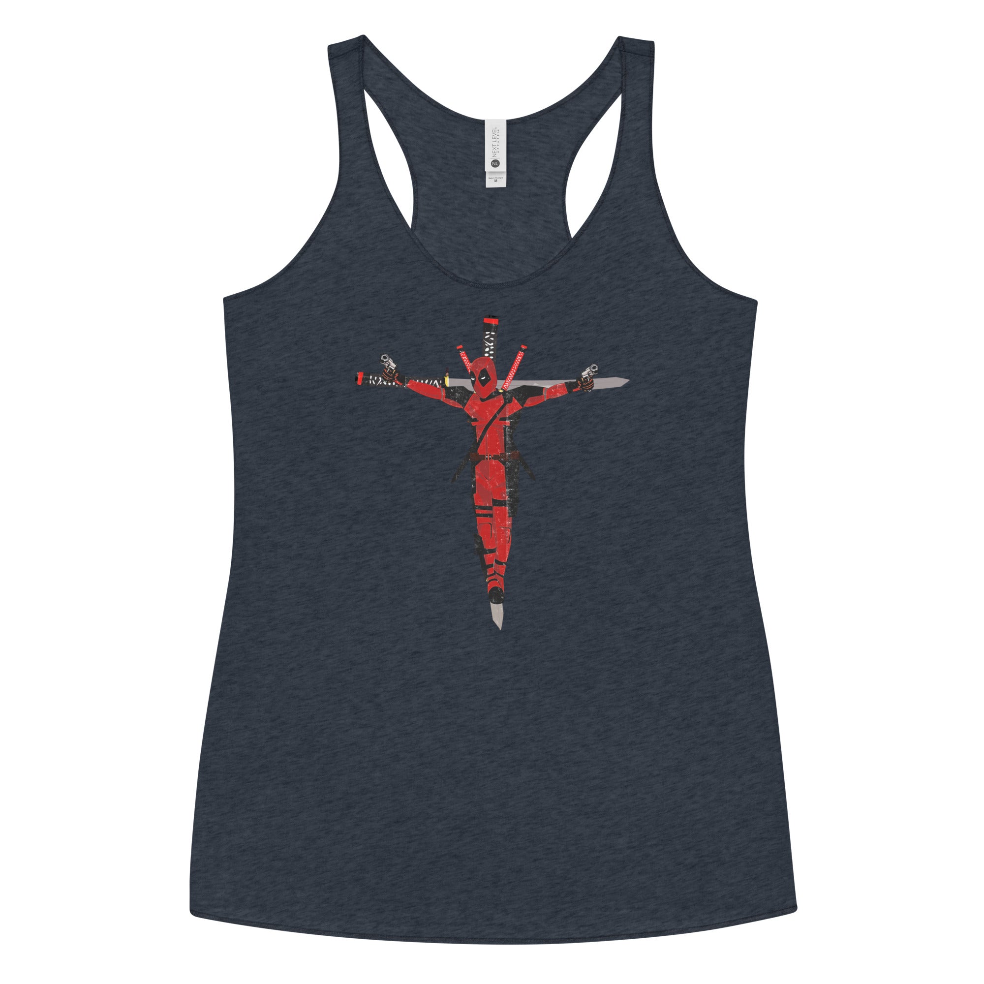 a women's tank top with a cross painted on it