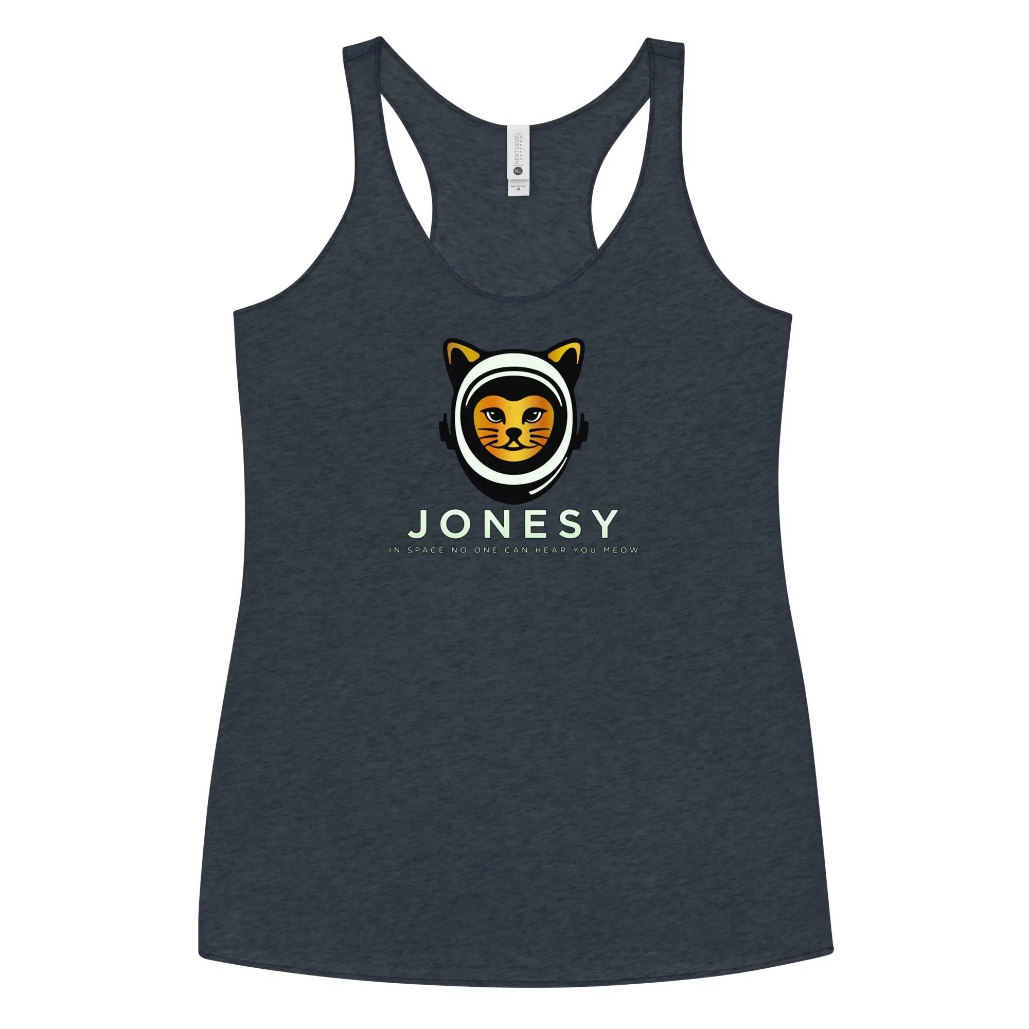 a women's tank top with a cat's head on it
