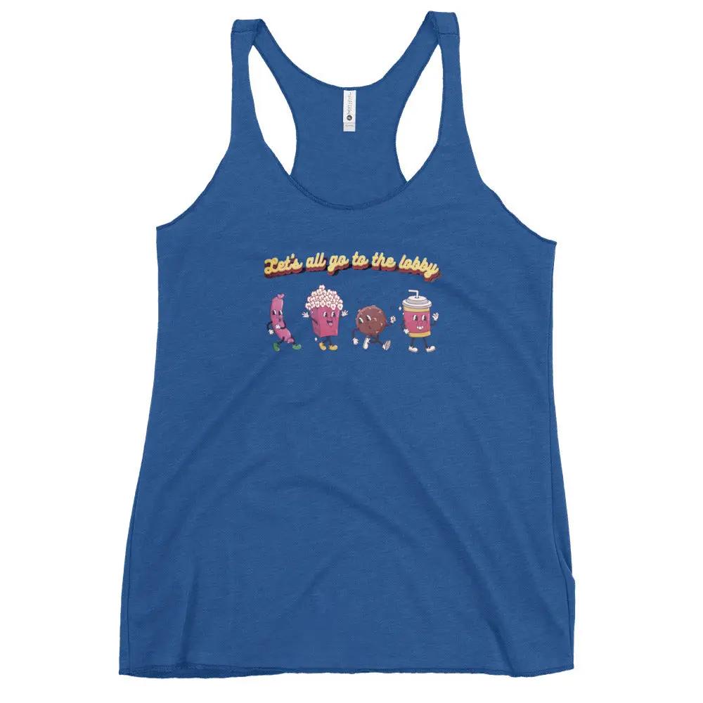 a women's blue tank top with the words, don't let the