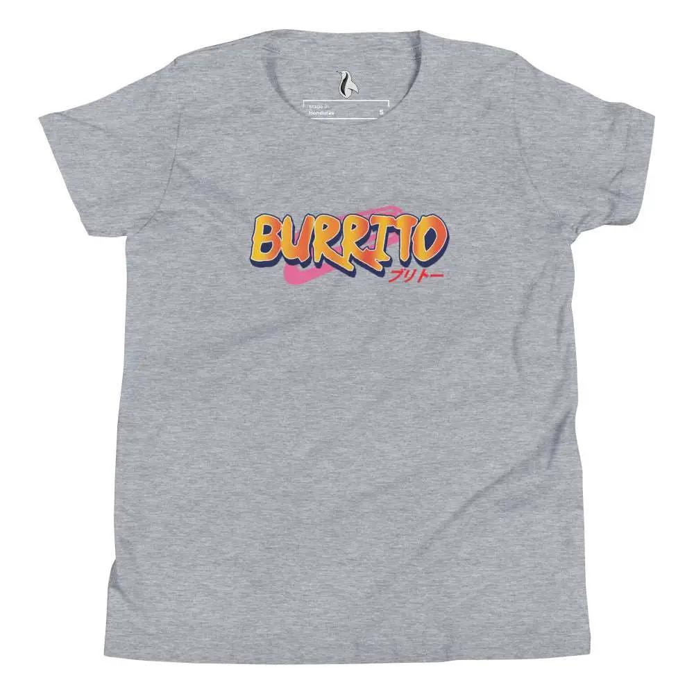 a grey t - shirt with the word burrito printed on it