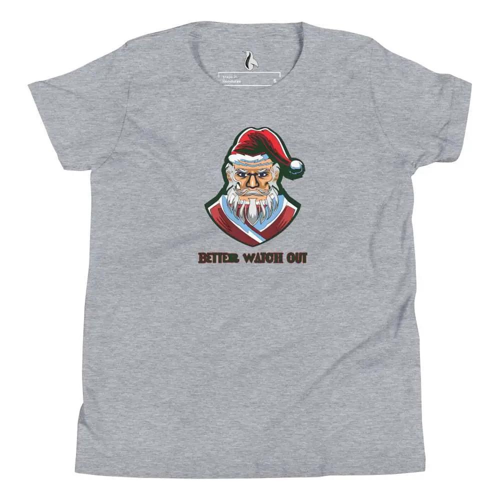 a grey t - shirt with a santa clause on it