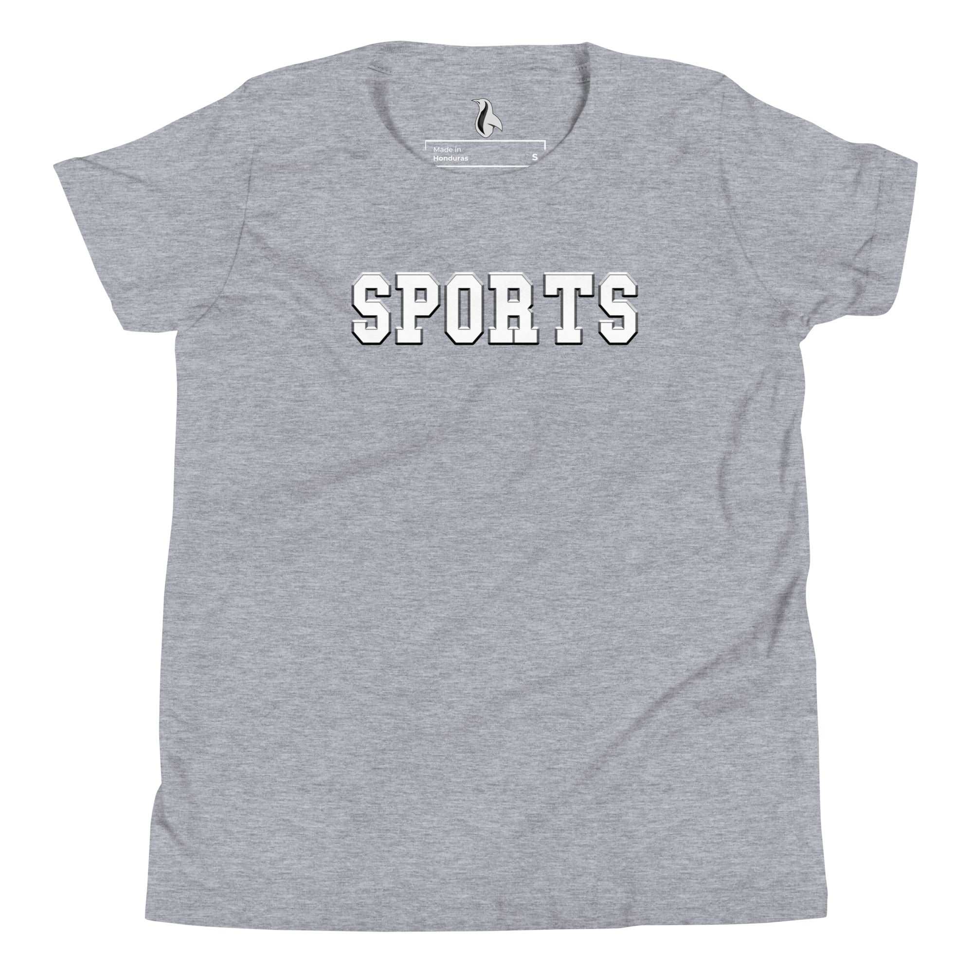 a grey t - shirt with the word sports on it