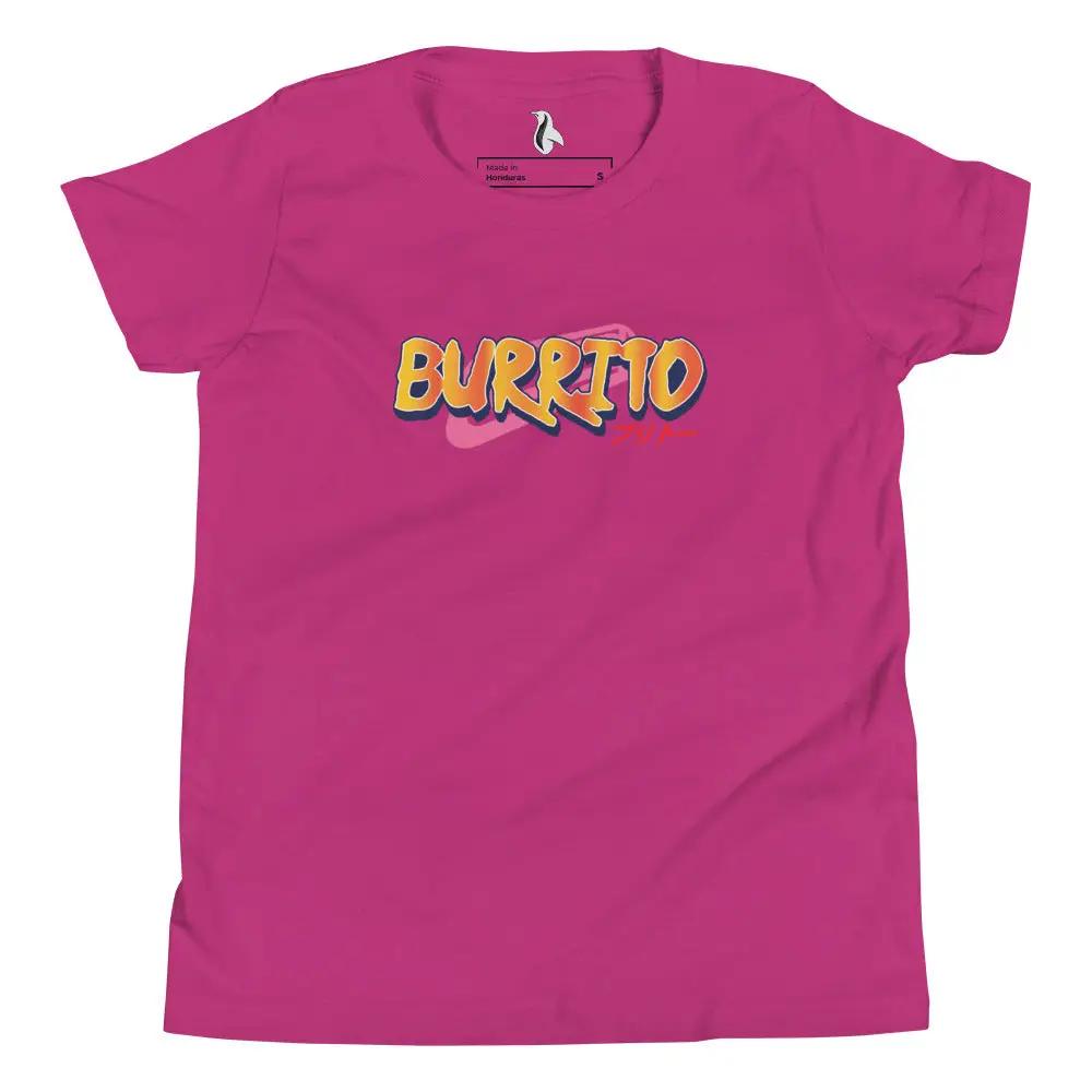 a pink shirt with the word burrito printed on it
