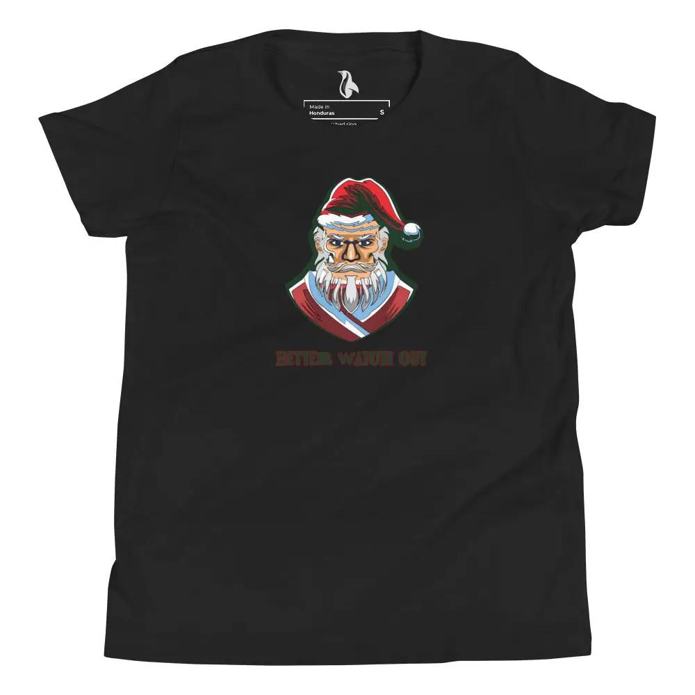 a black t - shirt with a santa clause on it