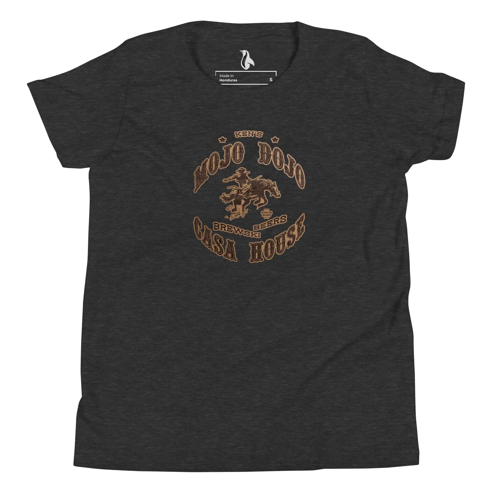 a black t - shirt with a gold logo on it