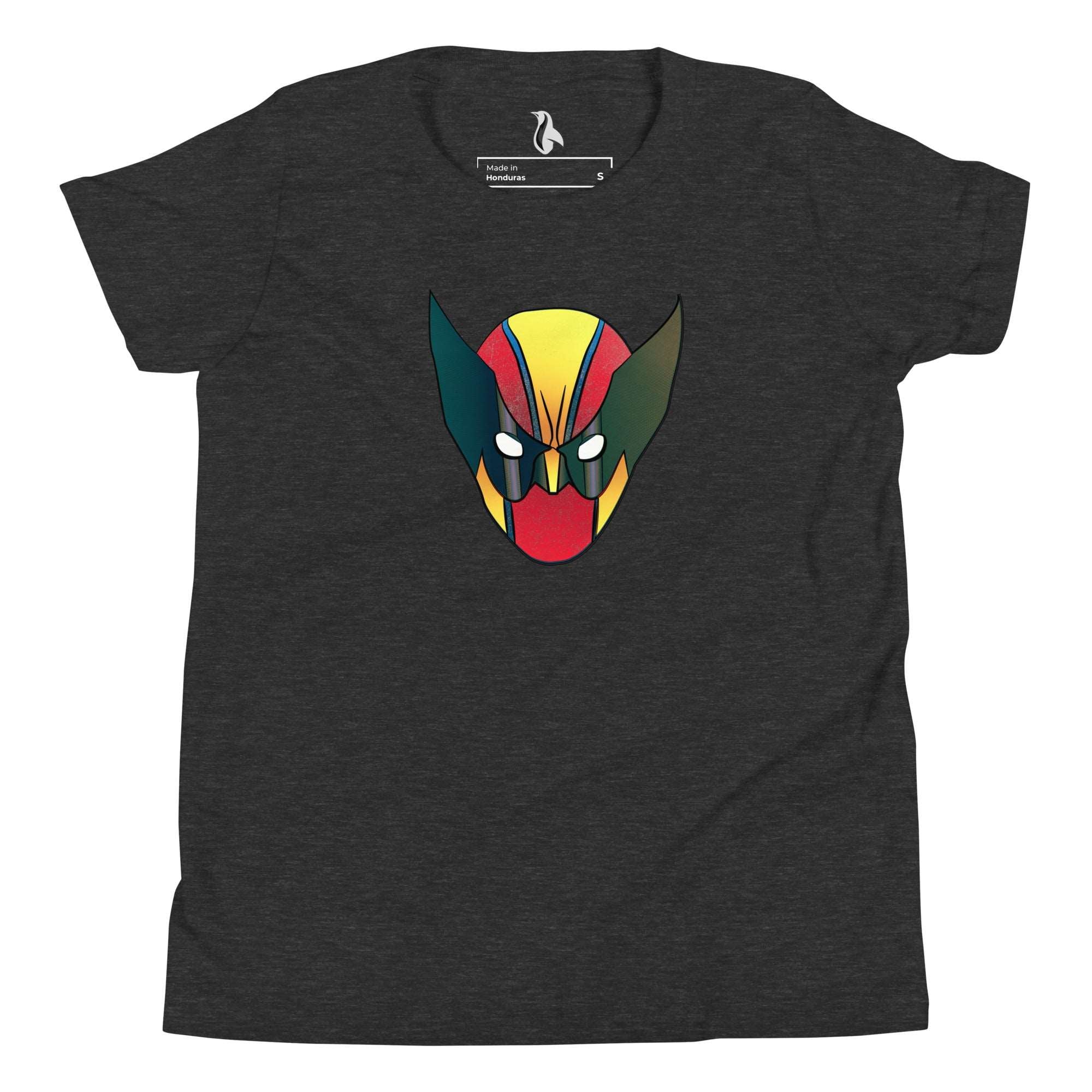 a black t - shirt with a red, yellow and green face