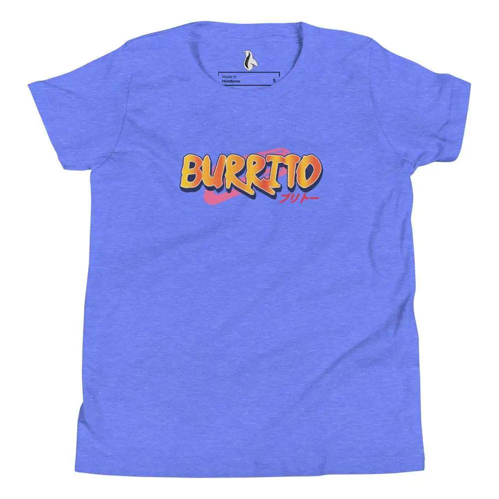 a blue t - shirt with the word burrito printed on it
