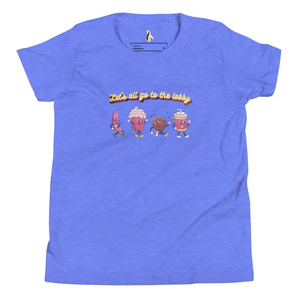 a blue t - shirt with three cartoon characters on it