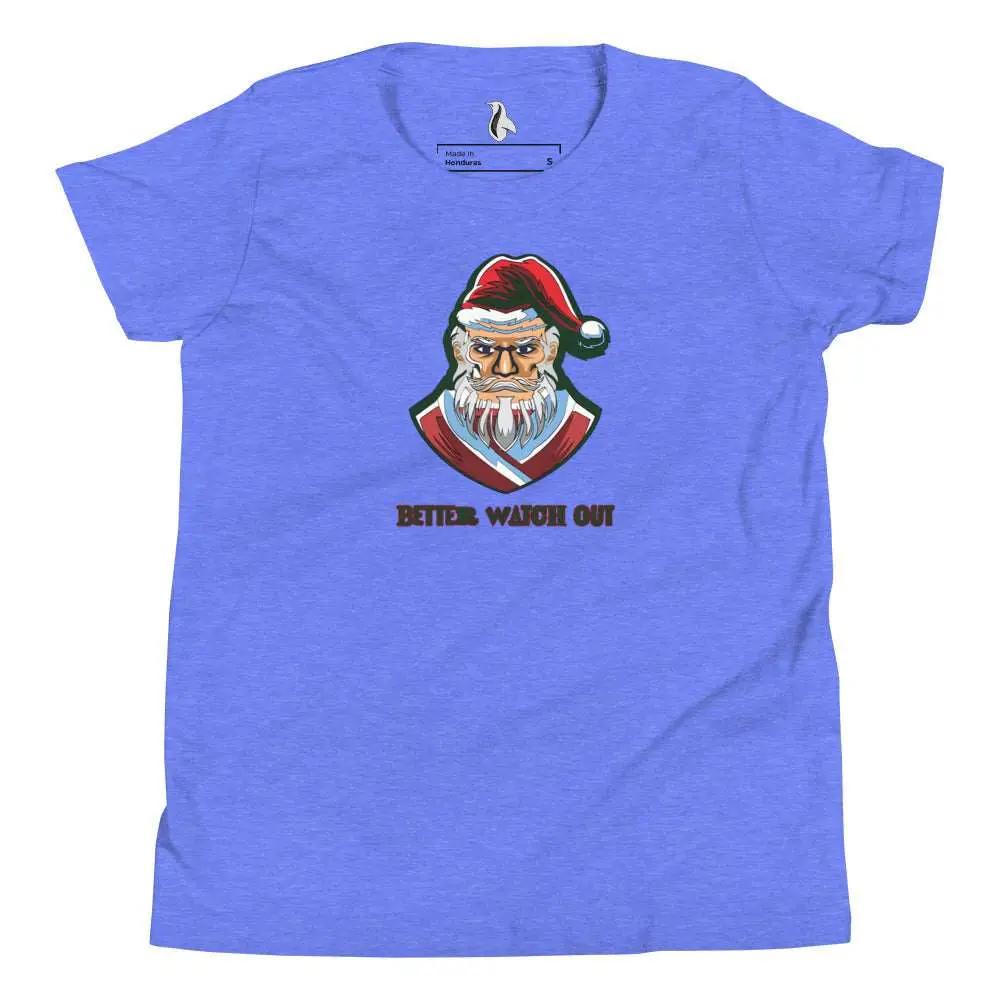 a blue t - shirt with a santa clause on it