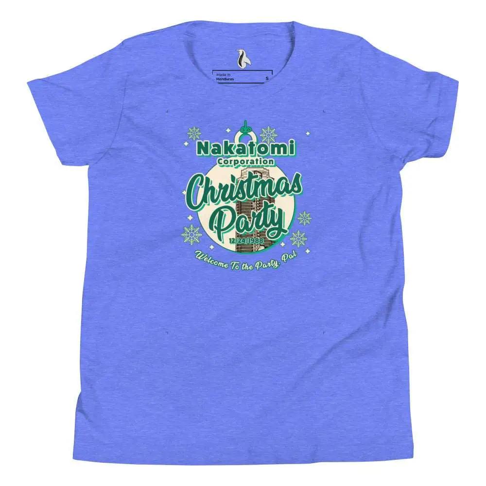 a blue t - shirt with the words christmas party on it