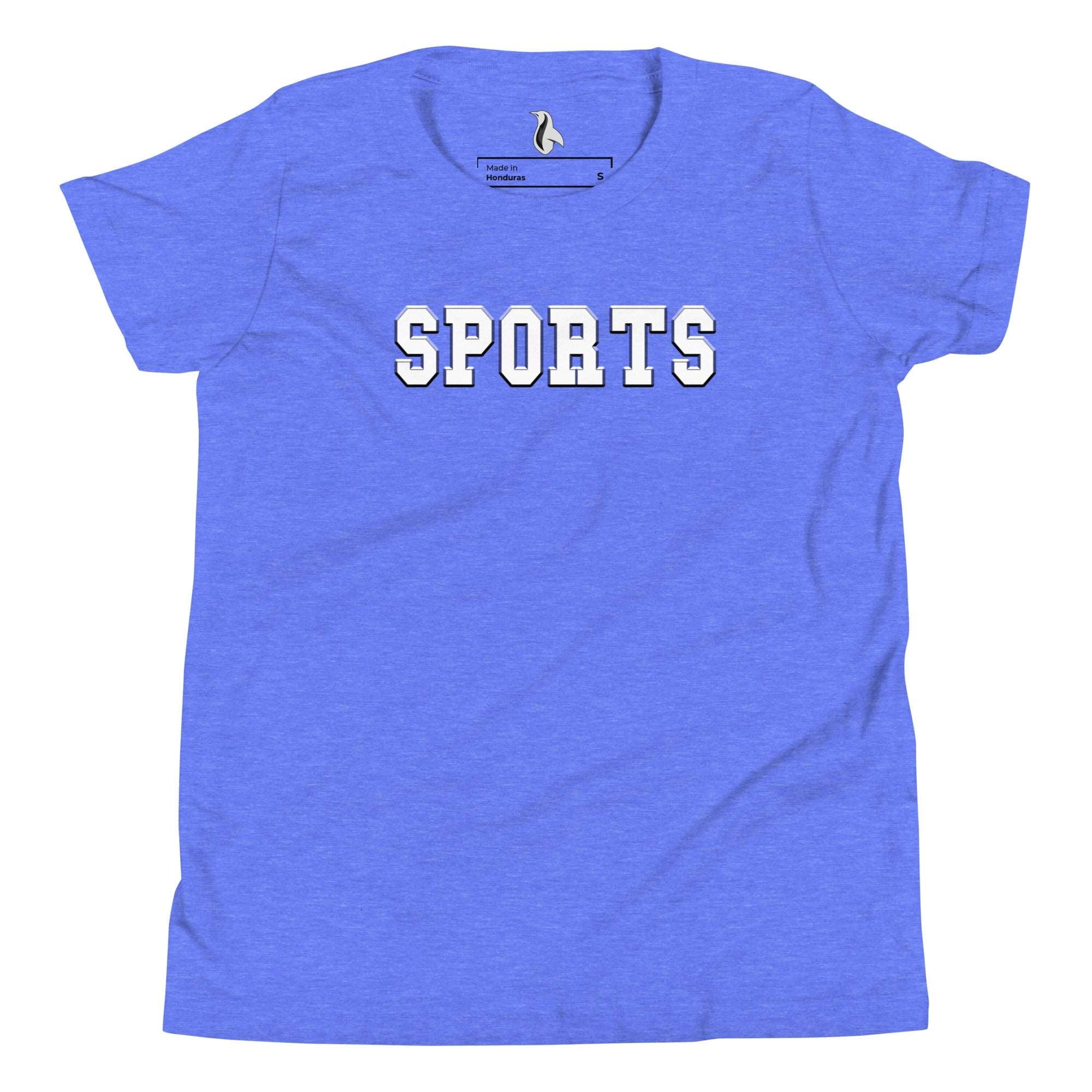 a blue t - shirt with the word sports on it