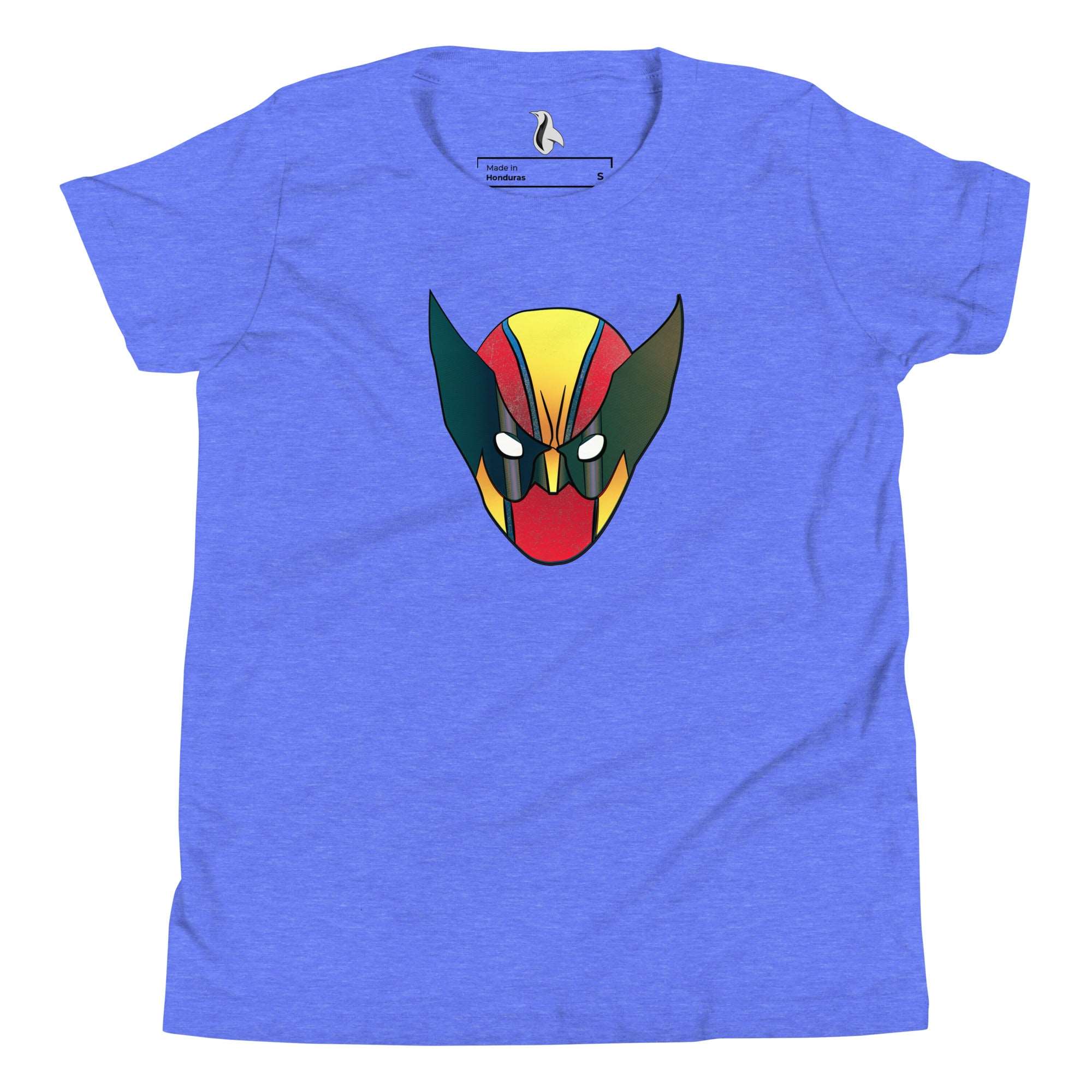 a blue t - shirt with an image of a demon's head