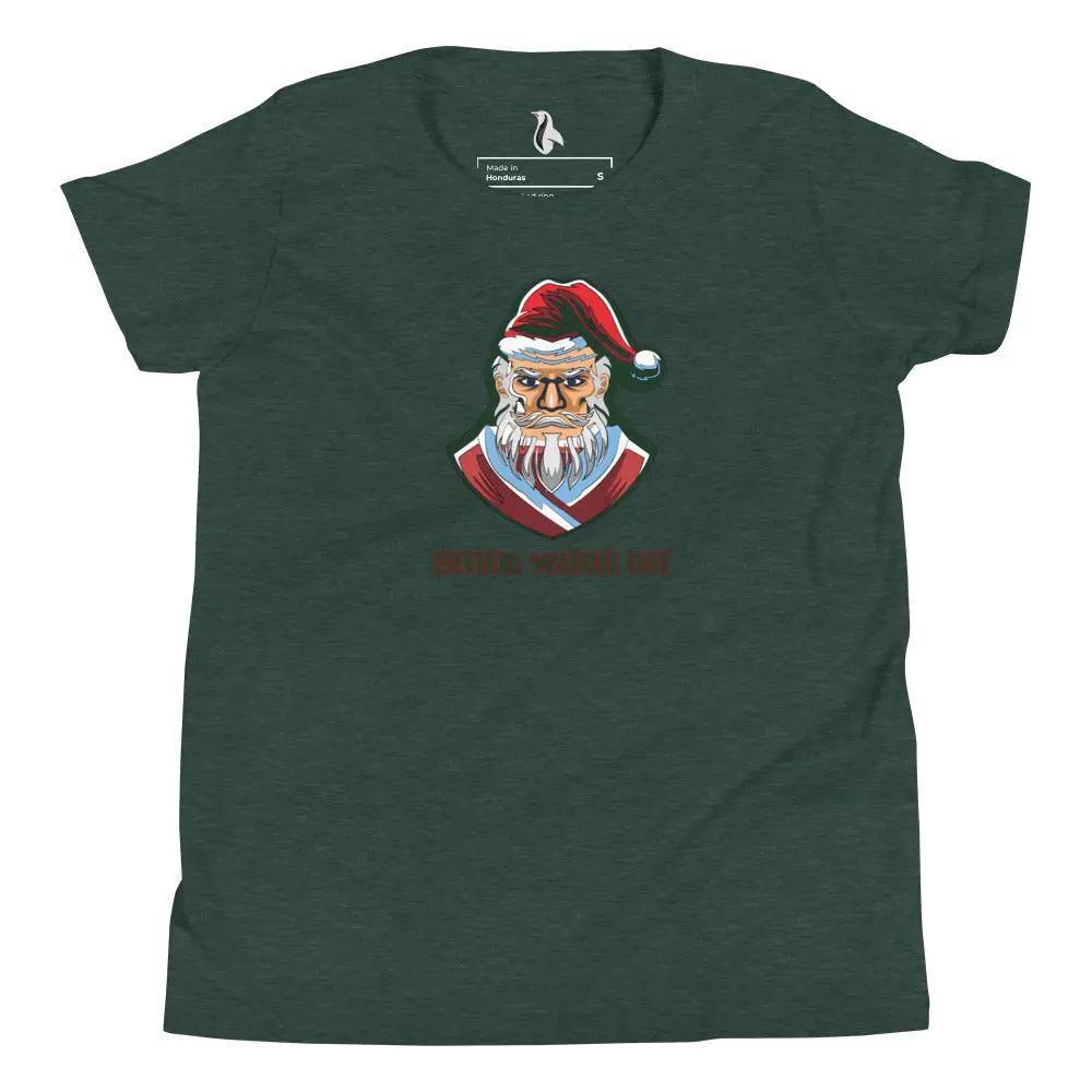 a green t - shirt with a santa clause on it