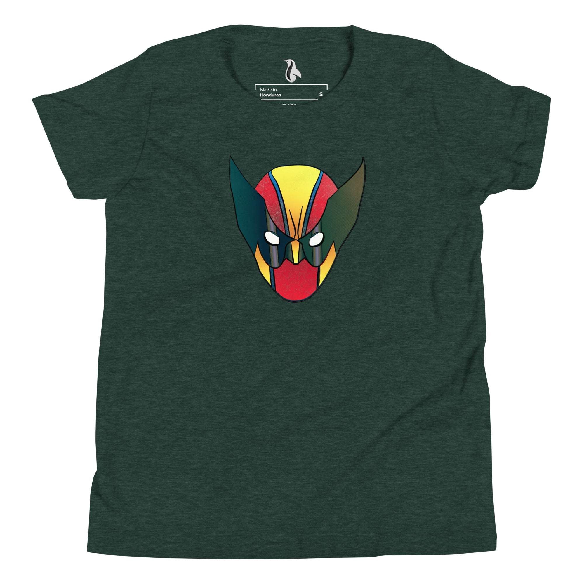 a green t - shirt with a stylized image of a dog's head