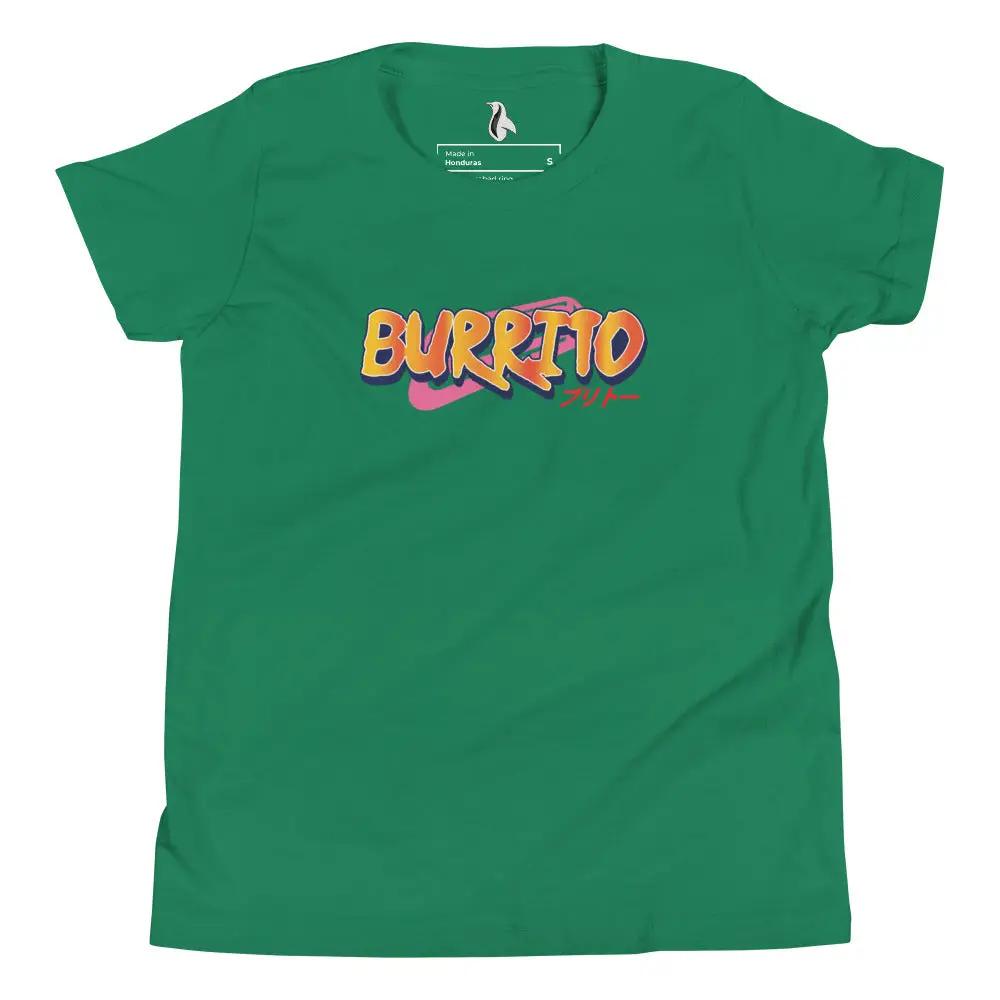 a green t - shirt with the word burrito printed on it