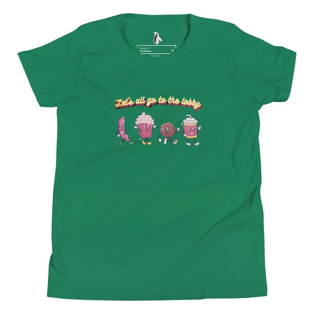 a green t - shirt with three cartoon characters on it