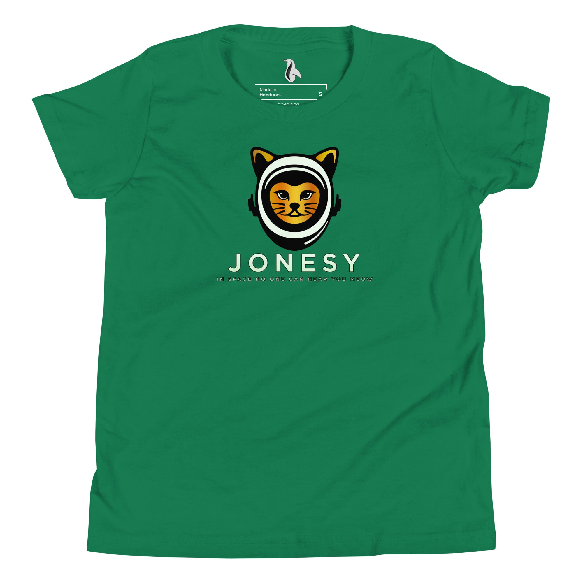 a green t - shirt with a picture of a cat on it