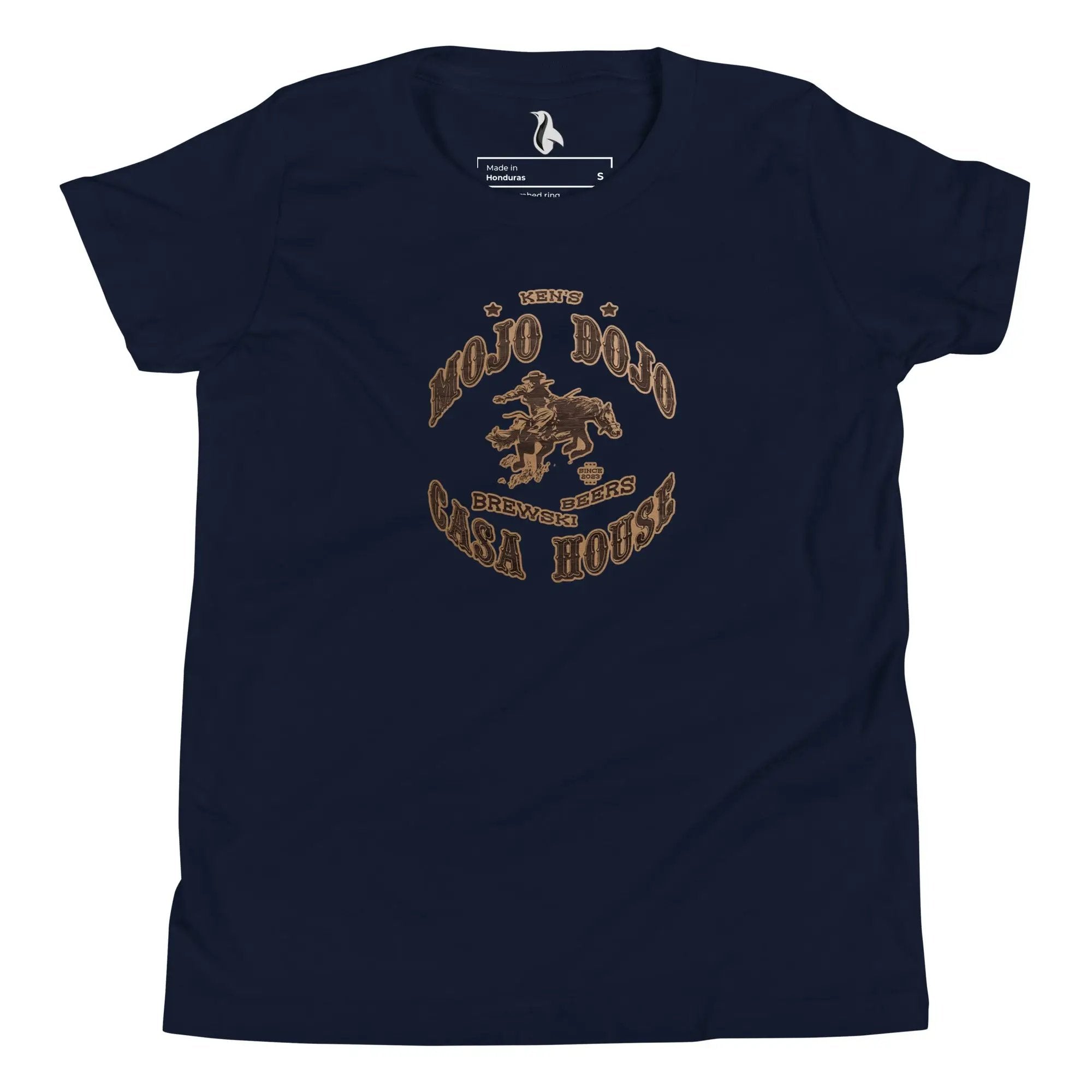 a navy t - shirt with a horse on it