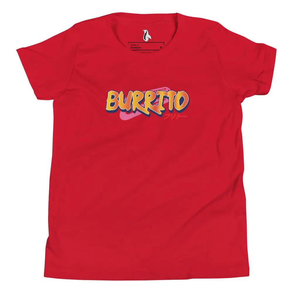 a red t - shirt with the word burrito printed on it