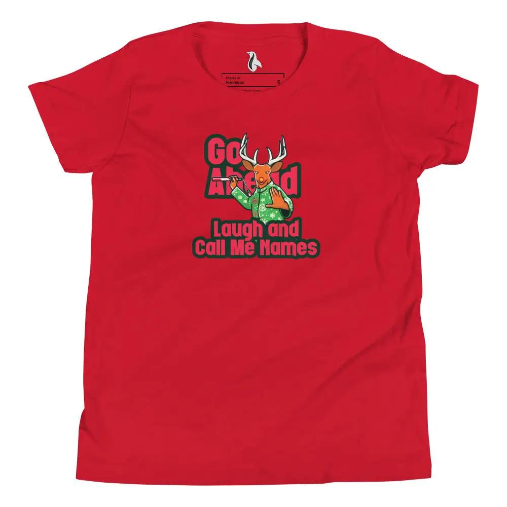 a red t - shirt with an image of a deer on it