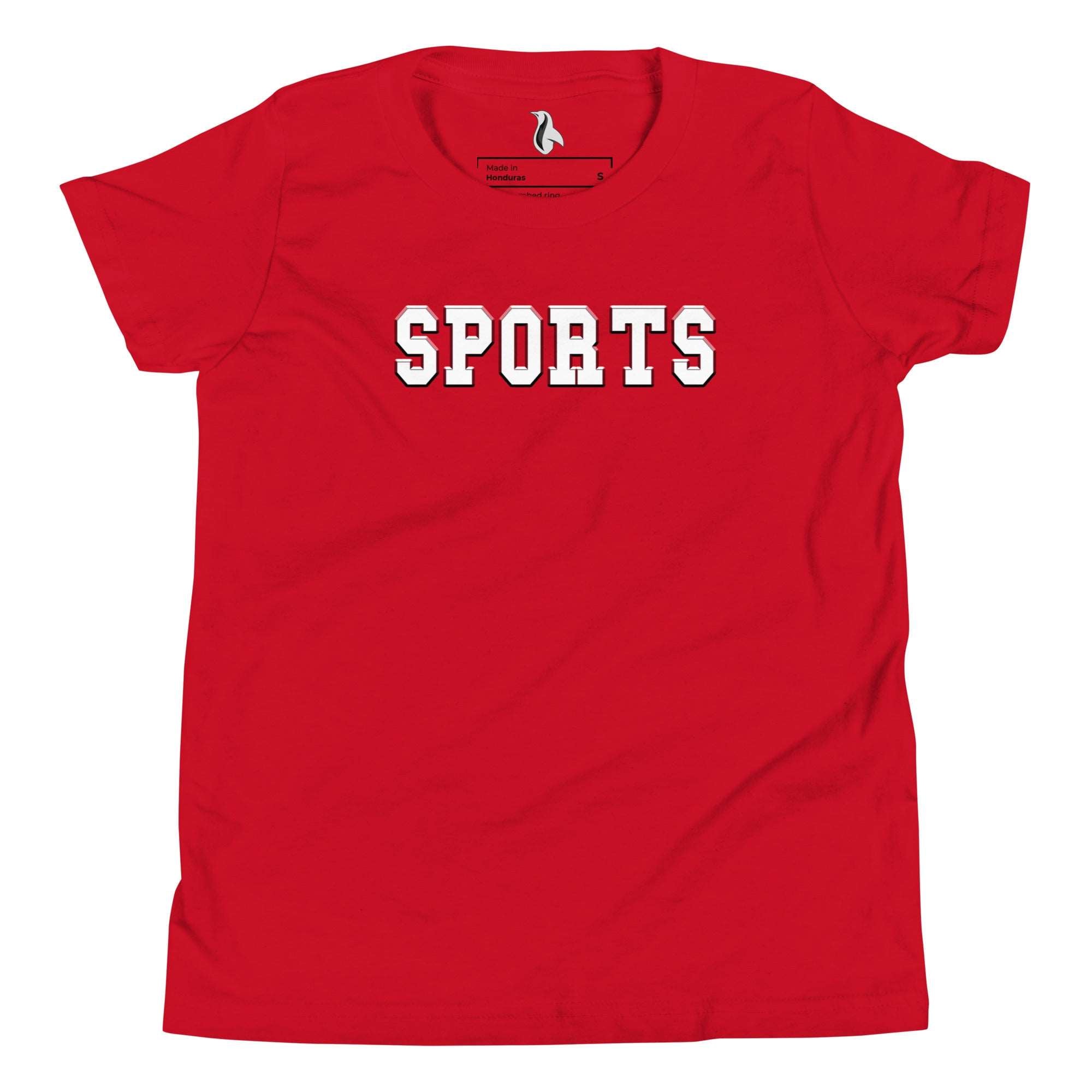 a red t - shirt with the word sports on it