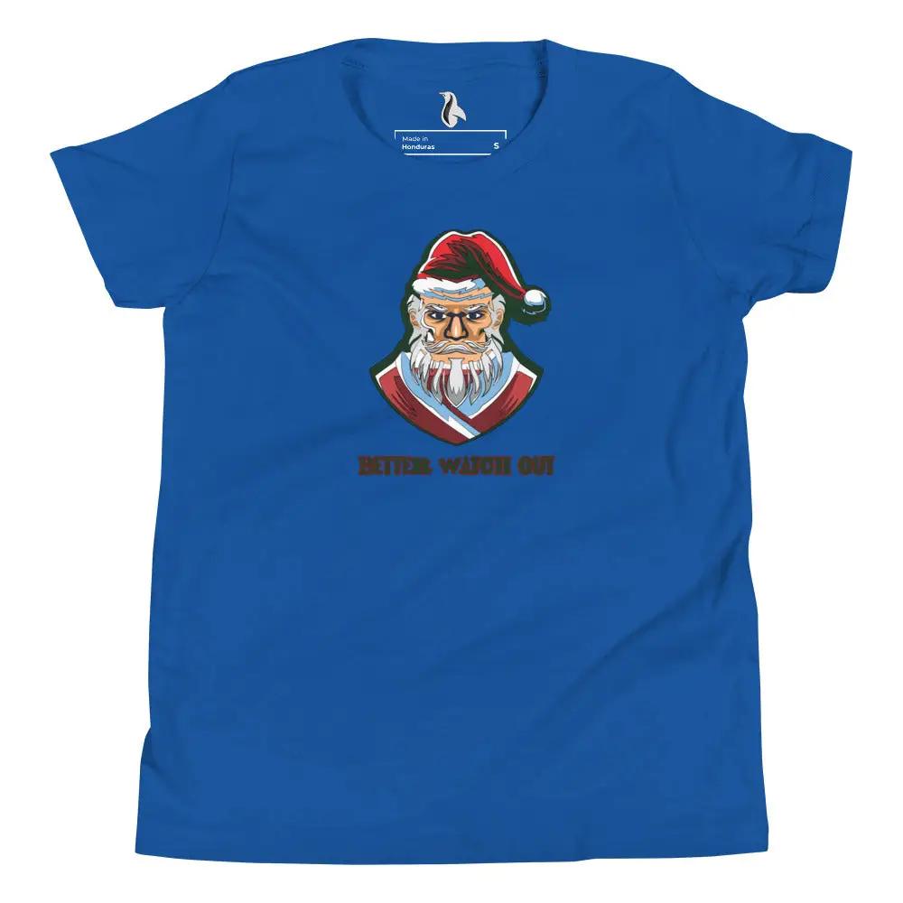 a blue t - shirt with a santa clause on it