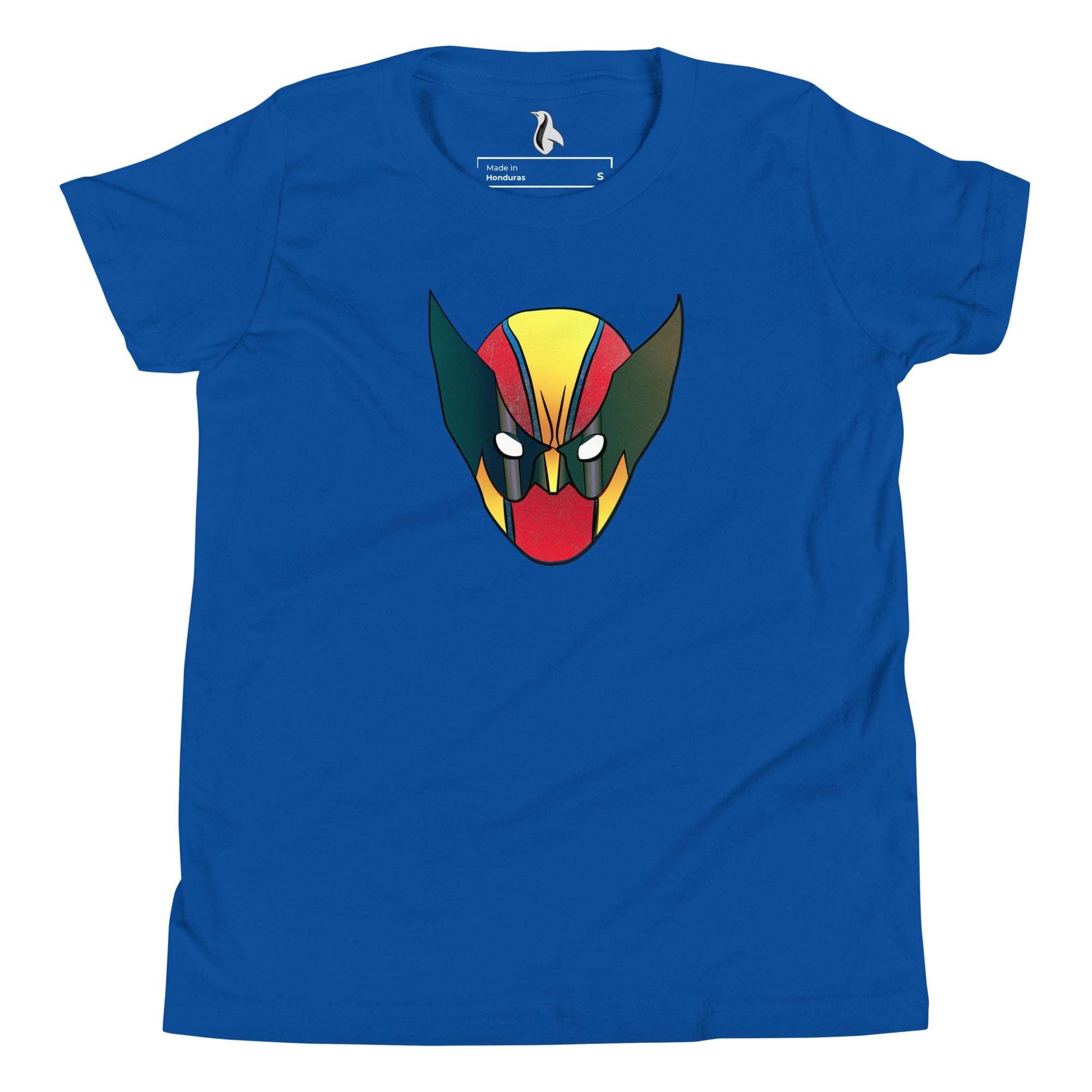a blue t - shirt with an image of a demon's head
