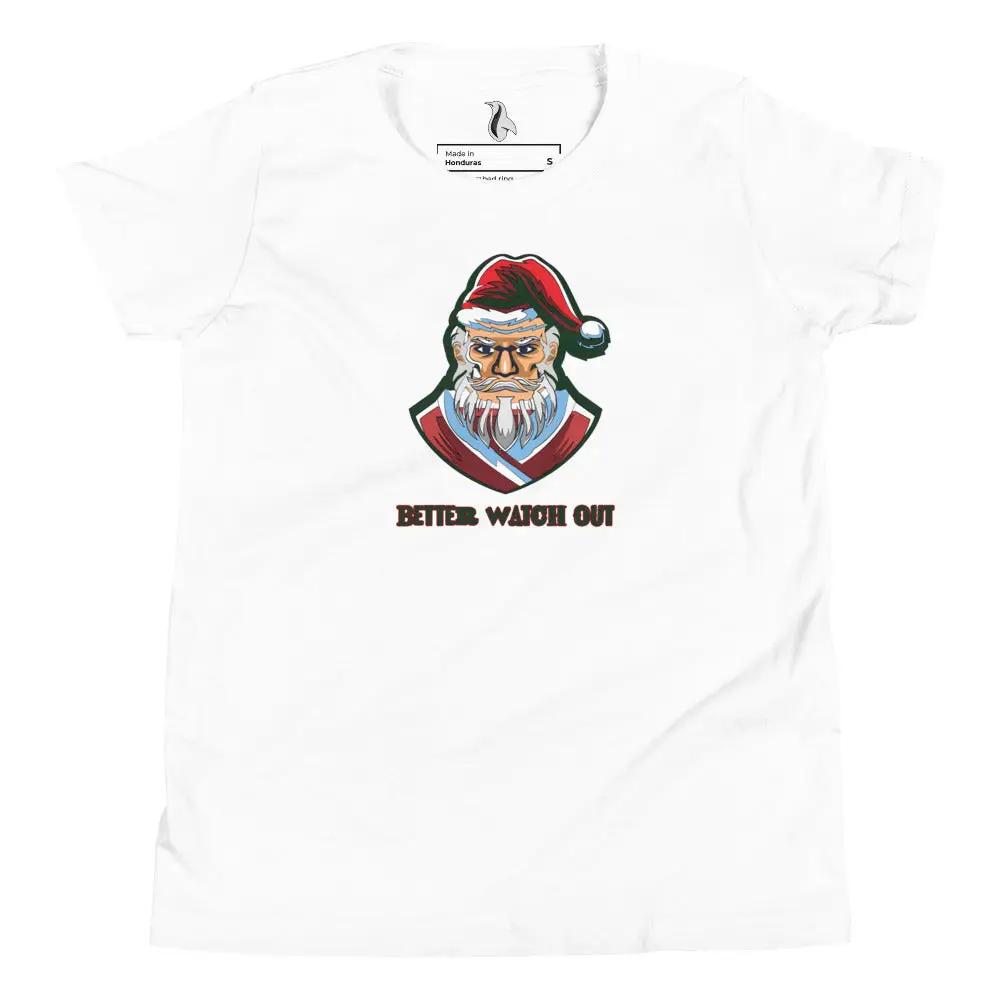 a white t - shirt with an image of a santa clause