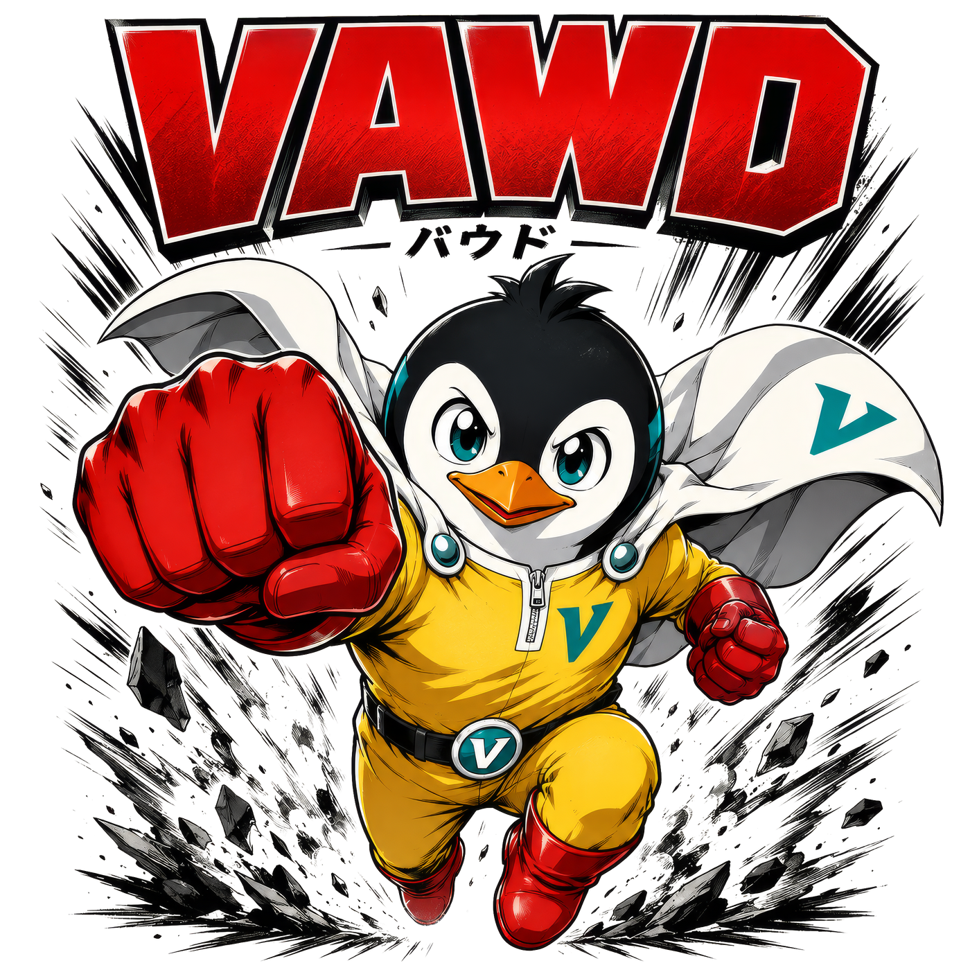 Anime Punch Penguin Hero Design