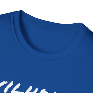 Royal blue unisex T-shirt with a classic crew neck, made of soft cotton, featuring a graphic print for trendy casual look.