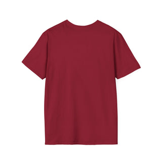Close-up of the red T-shirt's neckline highlighting the ribbed collar and high-quality fabric for comfortable wear.