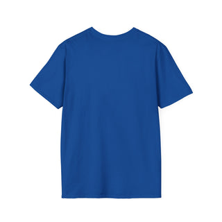 Bright blue unisex T-shirt with a round neck, crafted from comfortable fabric, displaying a bold graphic print for everyday style.