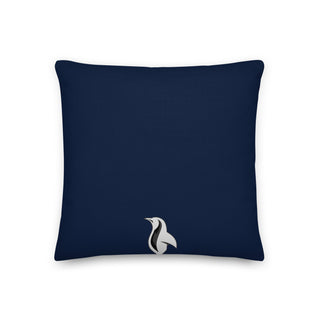 Black pillow with a picture of a dummy