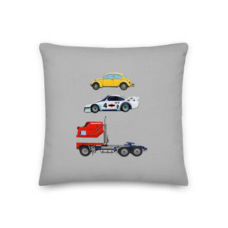 gray pillow with a truck and two cars