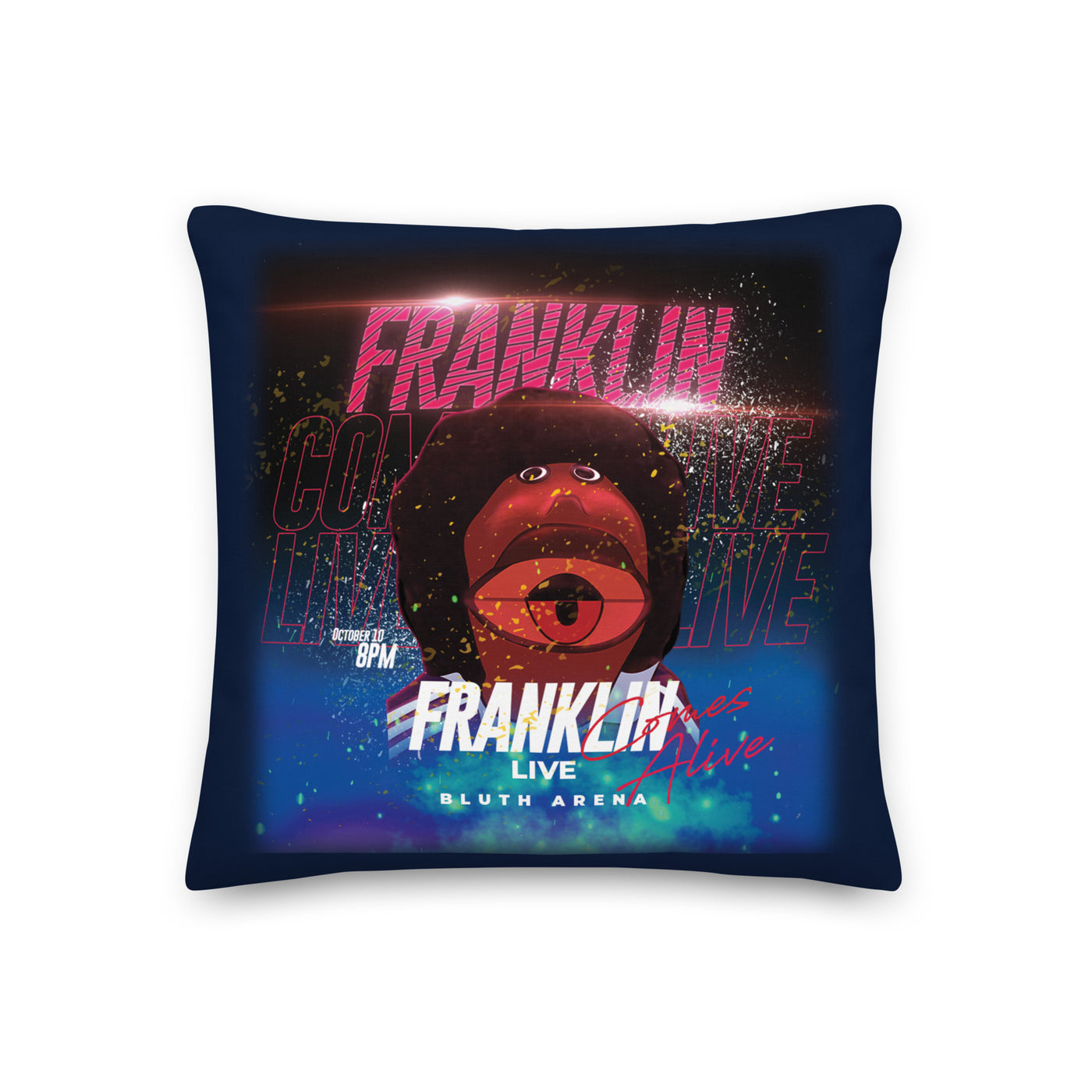 Black pillow with a picture of a dummy