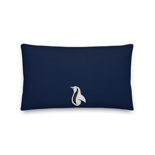Black pillow with a picture of a dummy